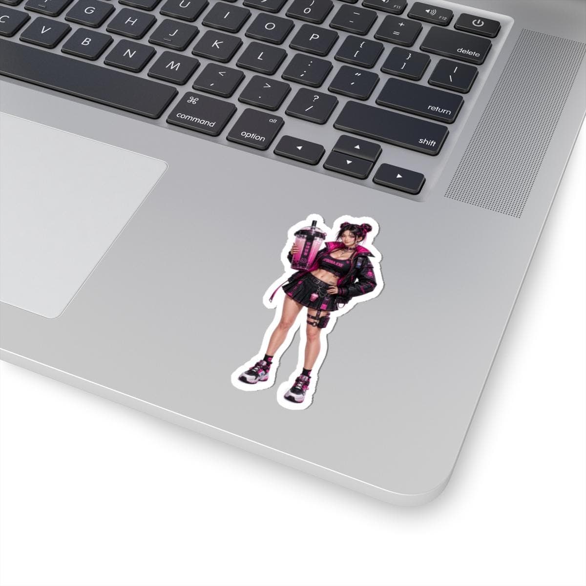 Cyberpunk Boba Tea Sticker | Anime Waifu Vinyl Decal, Hot Pink Y2K Style