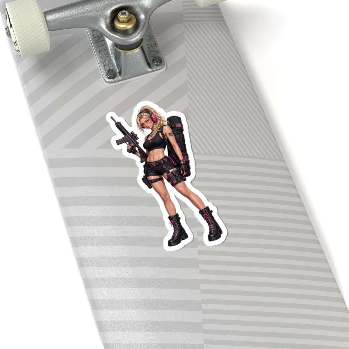 Pink Tactical Operator Pin-Up Kiss-Cut Sticker | Cyber Tactical Waifu Vinyl Decal | Hot Pink Range