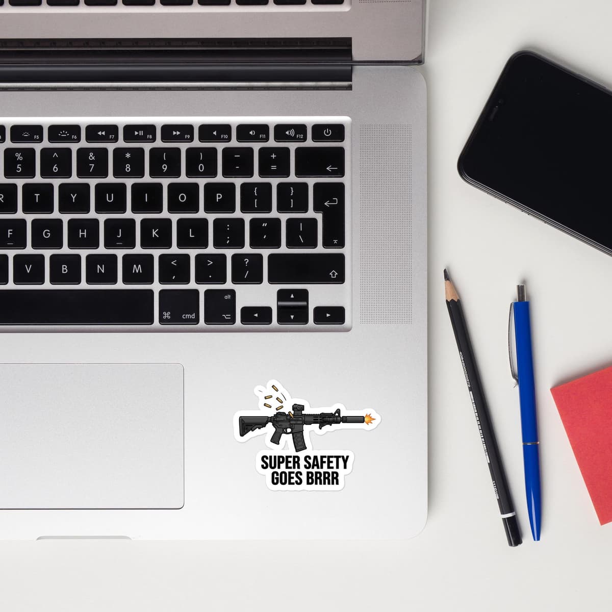 Super Safety Goes Brrr Morale Sticker | AR-15 Rapid Fire Gun Meme Decal