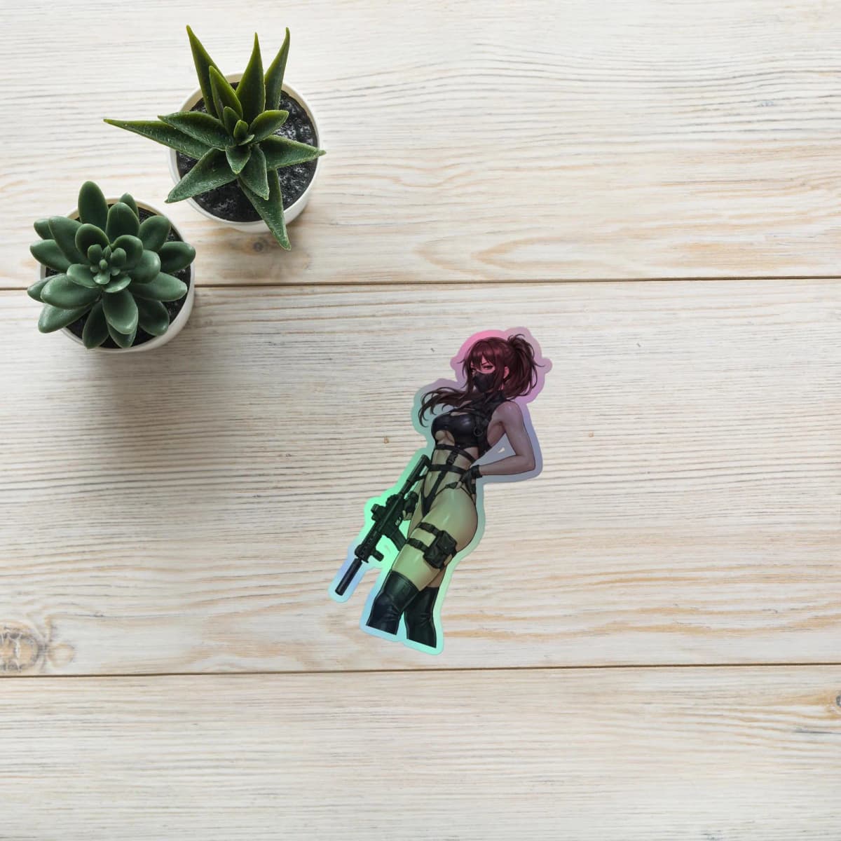 Tactical Girl Sniper Harness Holographic Sticker | Operator Pin-Up Iridescent Vinyl Decal