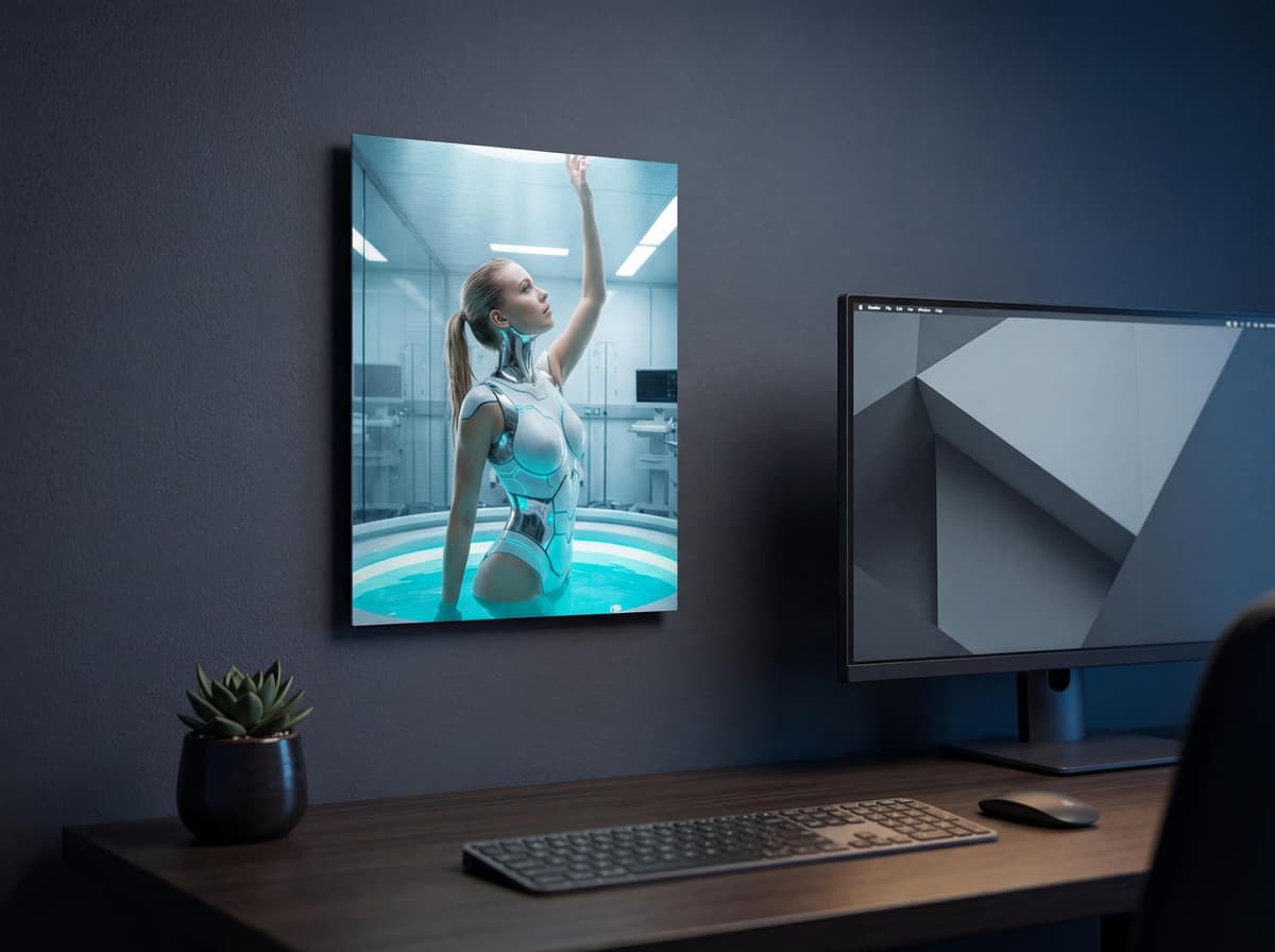 Genesis Protocol Sci-Fi Metal Print | Cyberpunk Lab Cyborg Wall Art, Aluminum