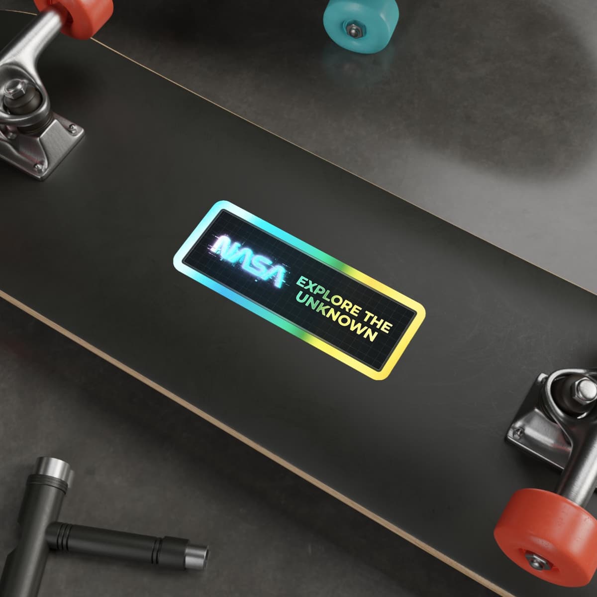 NASA Explore The Unknown Holographic Sticker | Space Mission Neon Bumper Decal