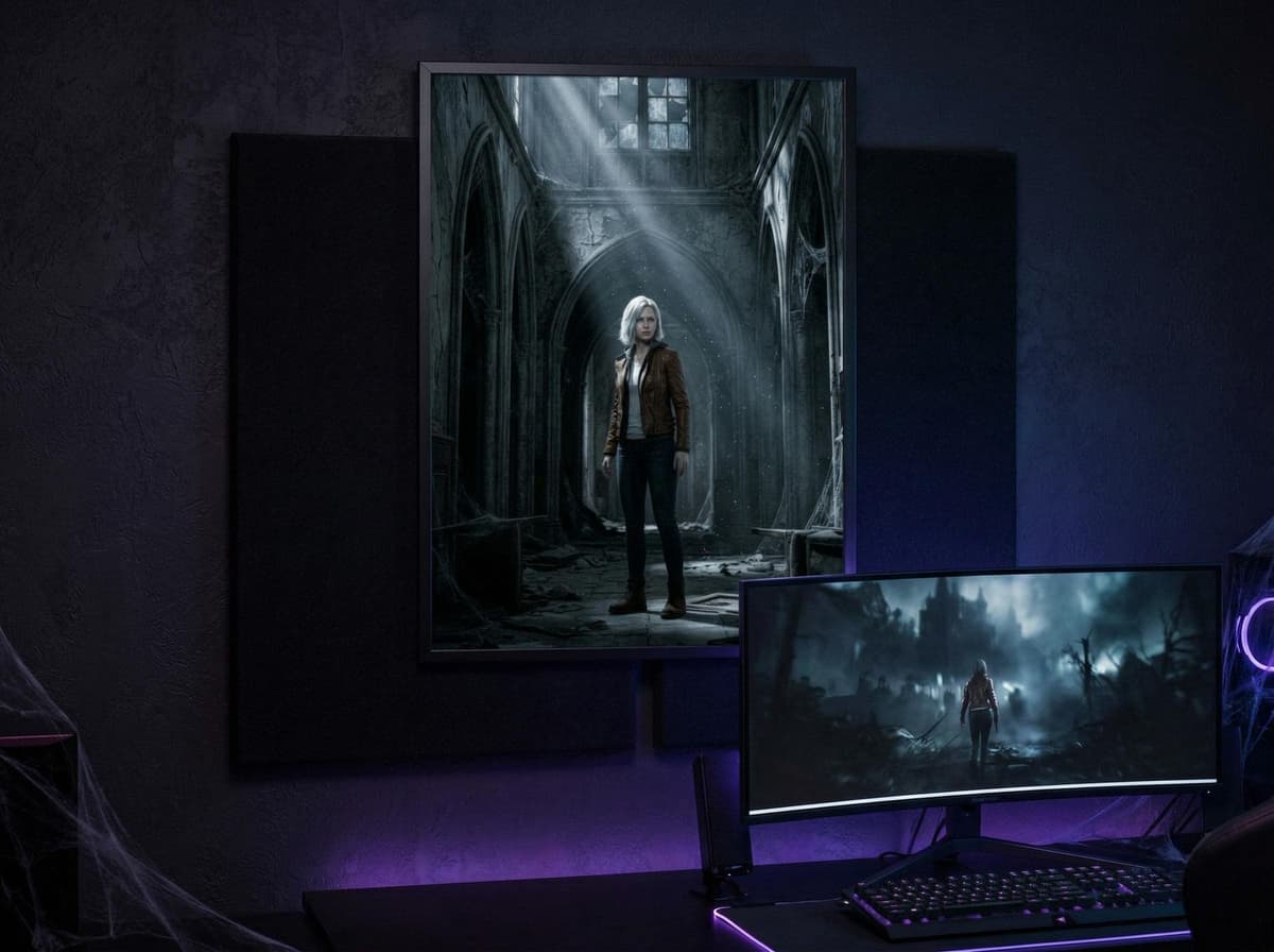 Survivor Girl Cathedral Ruins Poster | Horror Game Art Wall Art (Matte Print)