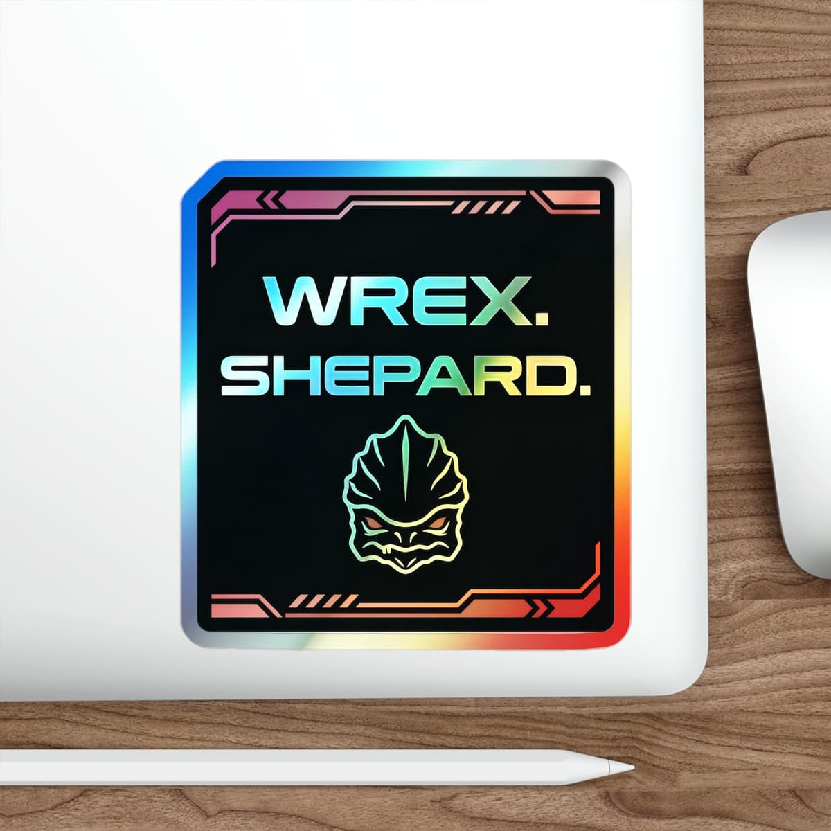 Wrex Shepard Holographic Sticker | Krogan Meme Holo Decal, Sci-Fi Gamer Art