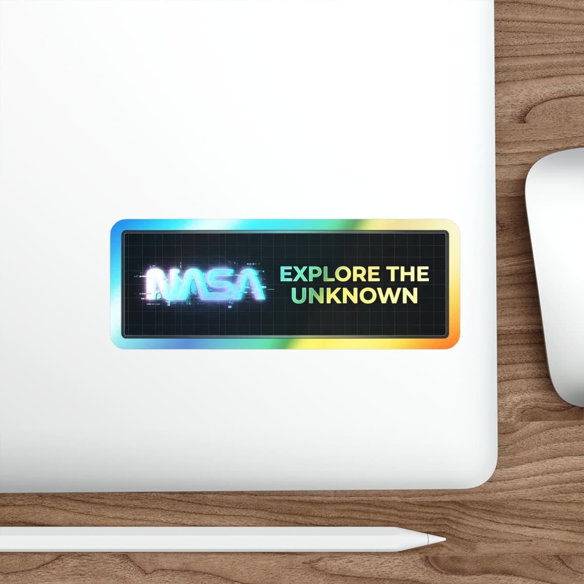 NASA Explore The Unknown Holographic Sticker | Space Mission Neon Bumper Decal