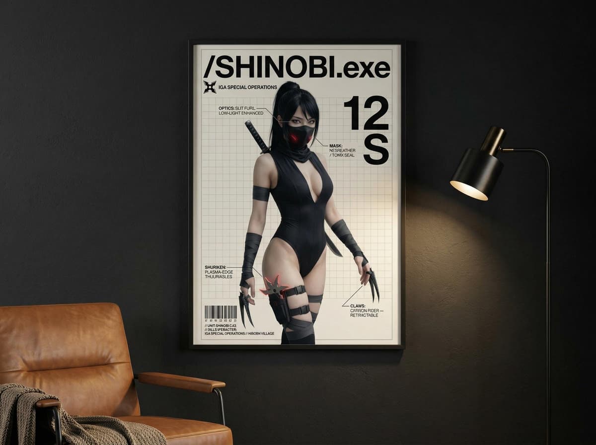 Shinobi Operative Poster | Sci-Fi Ninja Tactical Dossier Wall Art (Matte Print)