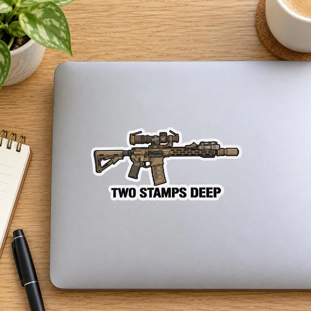 Two Stamps Deep AR15 Gun Sticker | NFA SBR Suppressor Meme Vinyl Decal for Laptop & Toolbox