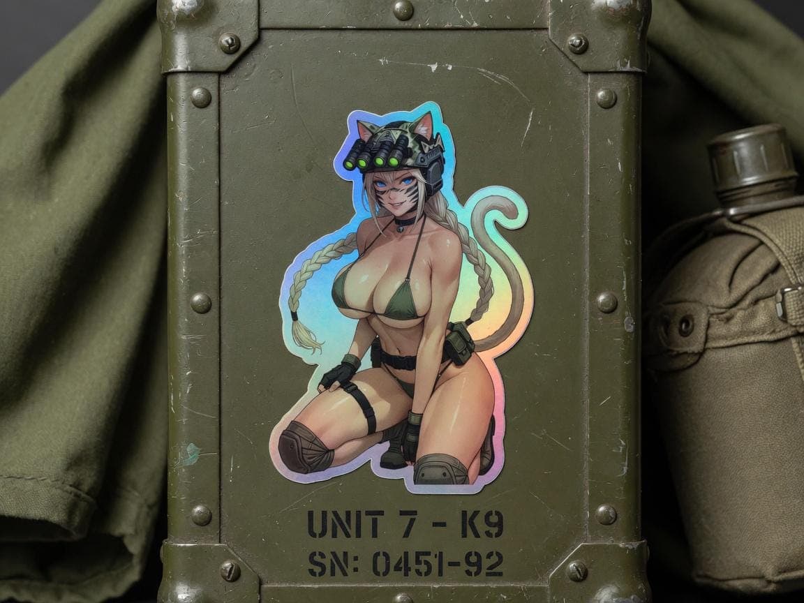 Valkyrie Tactical Catgirl Holographic Sticker | Anime Cat Ears Iridescent Vinyl Decal