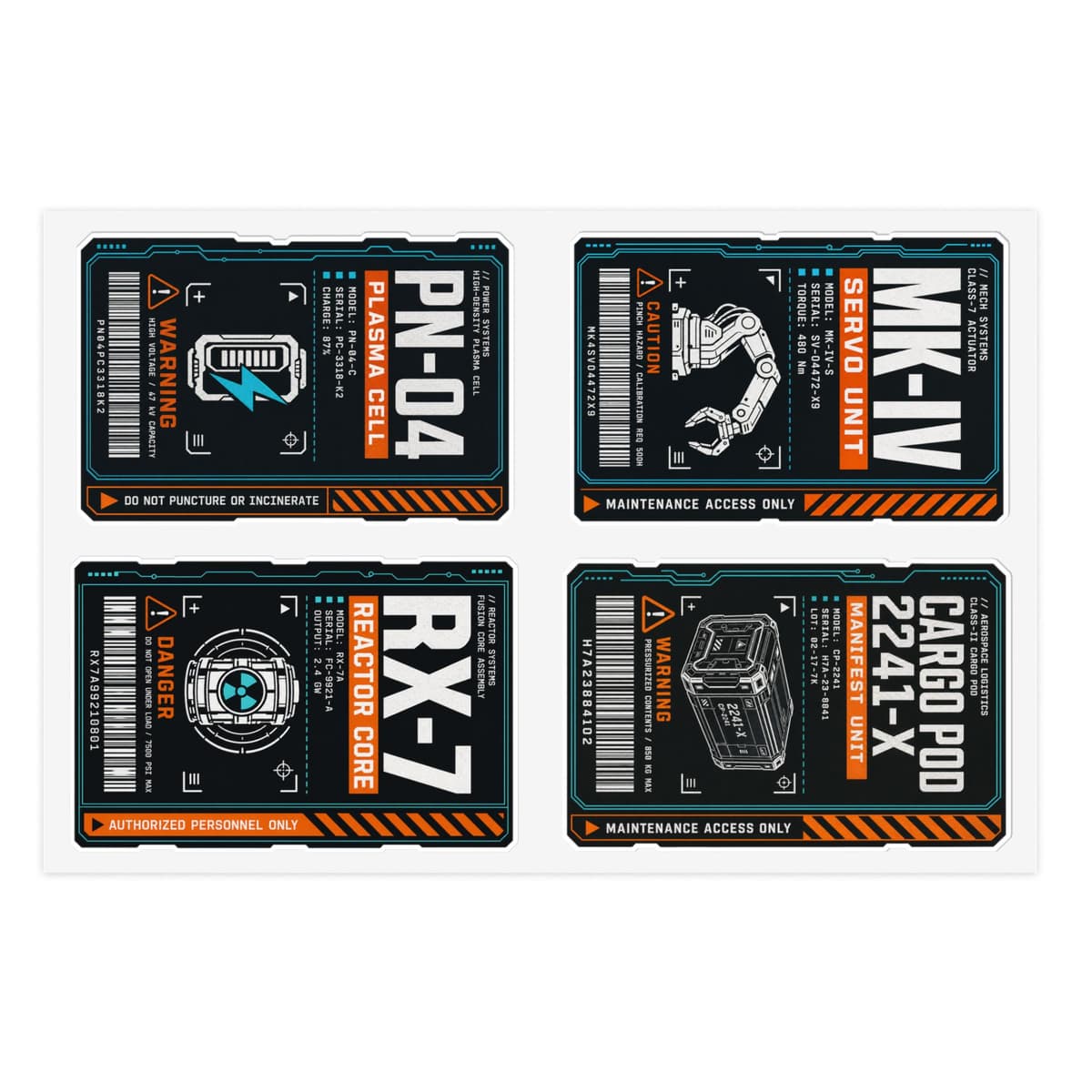 Sci-Fi Industrial Decal Sticker Pack | Equipment Tag Sheet