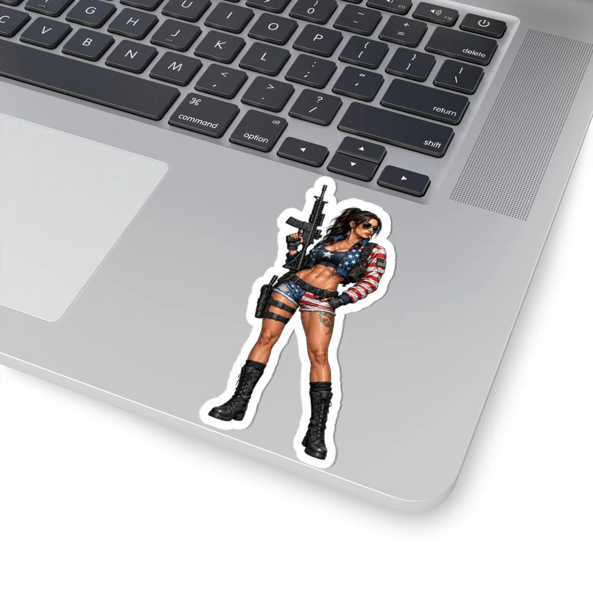 American Flag Jacket Tactical Pin-Up Kiss-Cut Sticker | Patriotic Operator Vinyl Decal | Range Girl