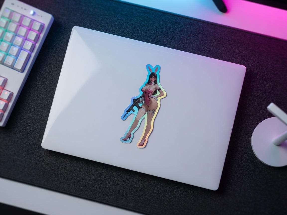 Bunny Pilot Waifu Holographic Sticker | Mech Gamer Girl Iridescent Vinyl Decal
