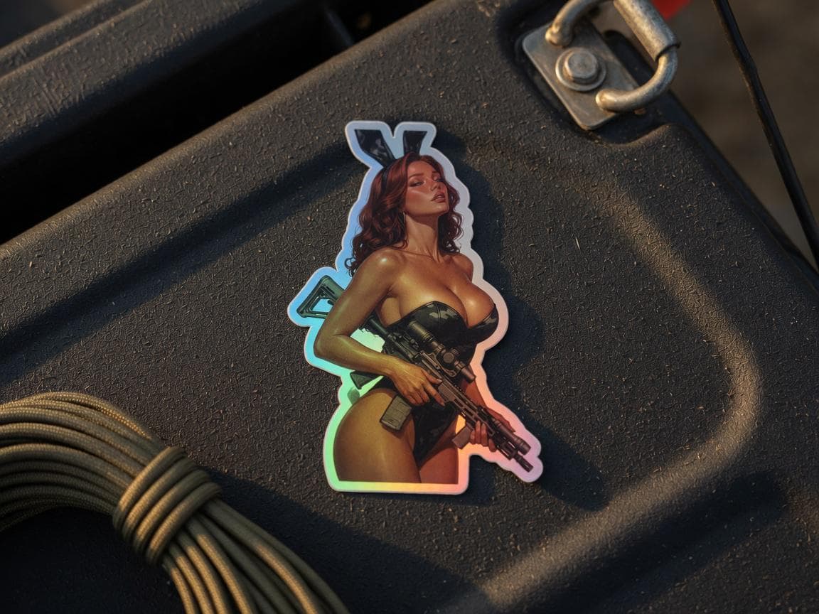 Tactical Girl Bunny Operator Holographic Sticker | Pin-Up Iridescent Vinyl Decal