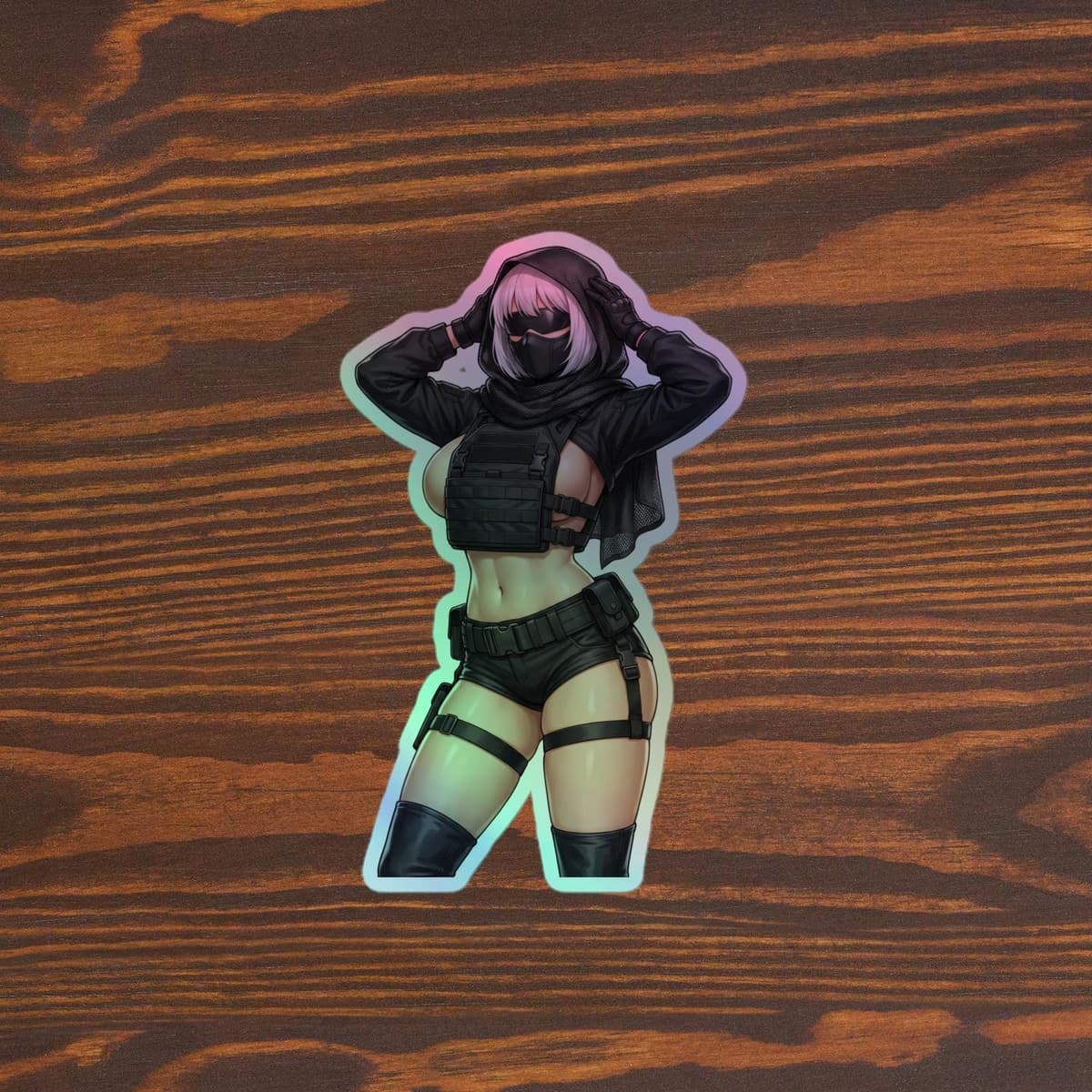 2B Tactical Hood Holographic Sticker | Android Waifu Iridescent Vinyl Decal