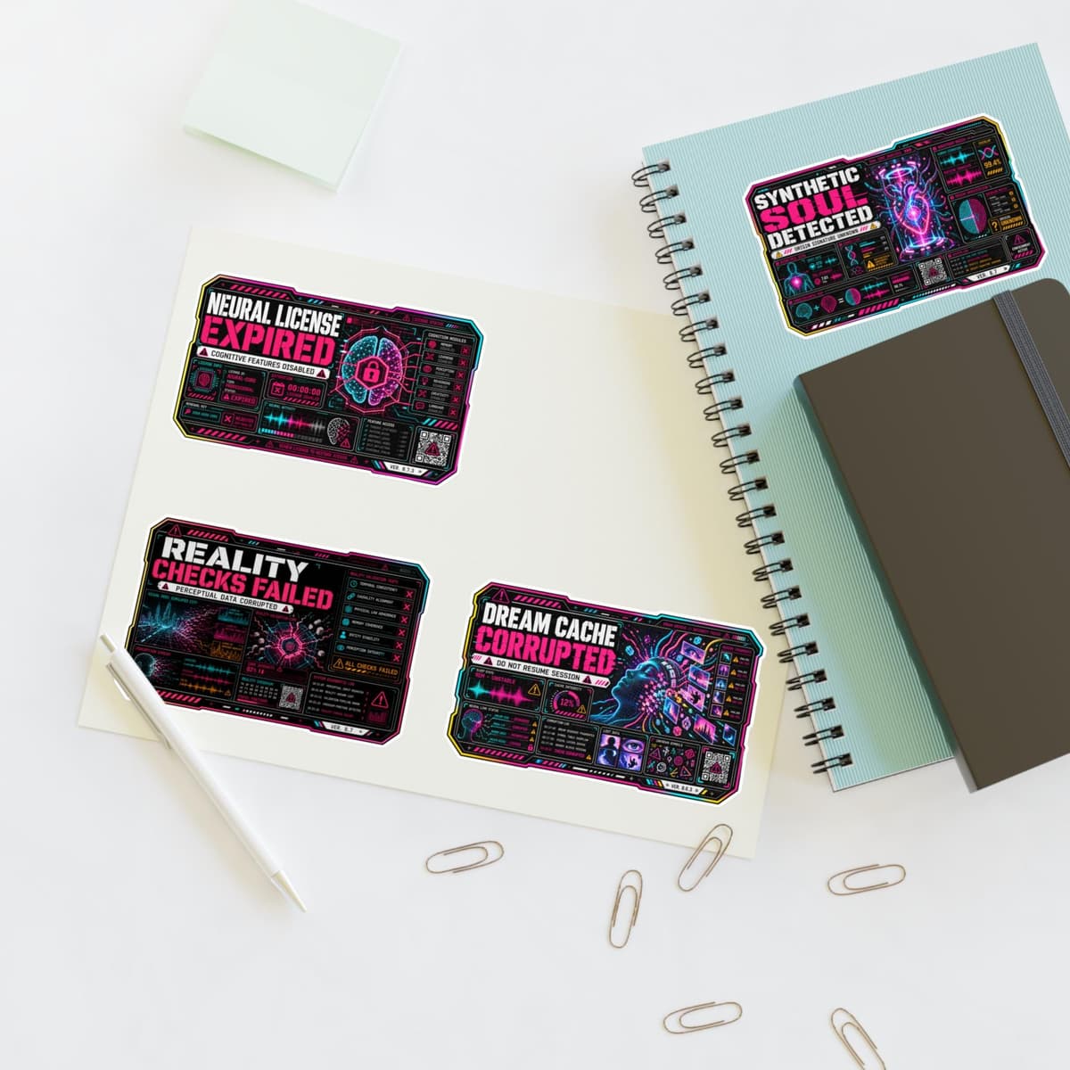 AI System Failure Sticker Pack | Cyberpunk Warning Label Sheet