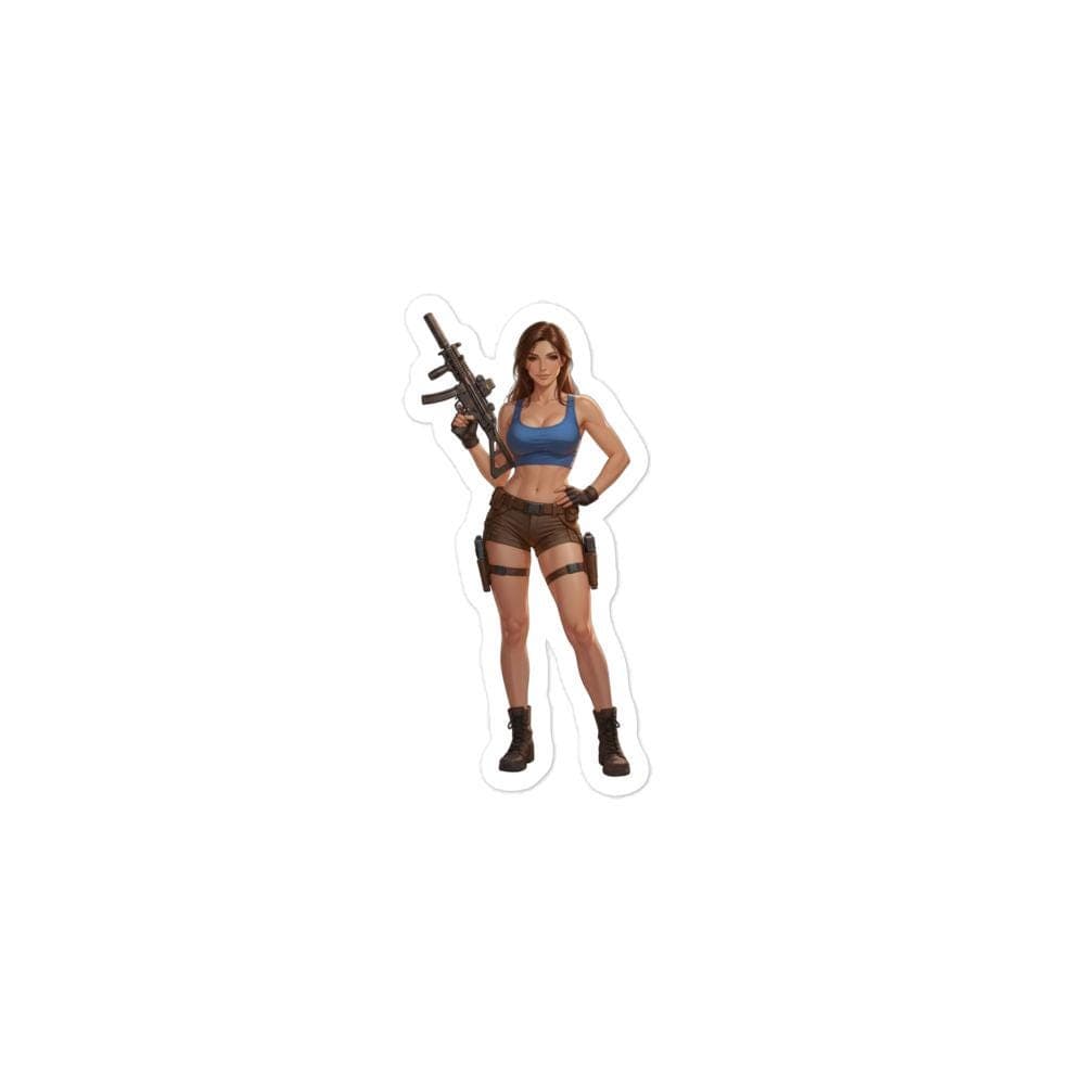 Explorer SMG Pin-Up Sticker, Tactical Girl Submachine Gun Kiss-Cut Vinyl Decal, Waterproof Sticker for Laptop Gun Case