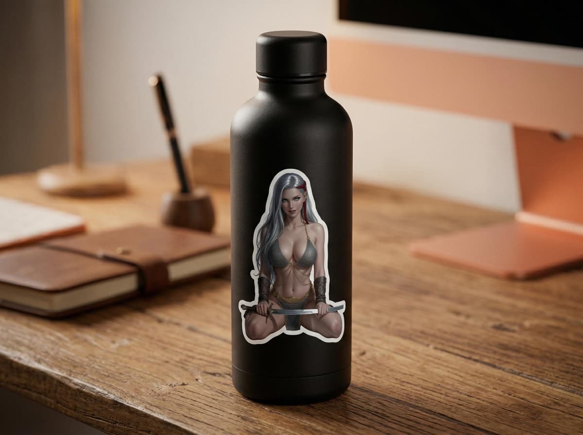 Elara Kneeling Sword Waifu Sticker | Fantasy Warrior Anime Vinyl Decal (Kiss Cut)