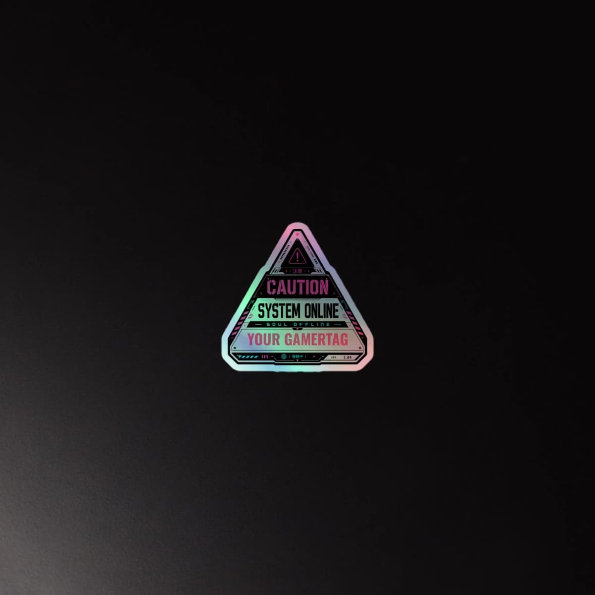 Custom Holographic Name Sticker | Personalized Gamertag Cyberpunk Caution Decal