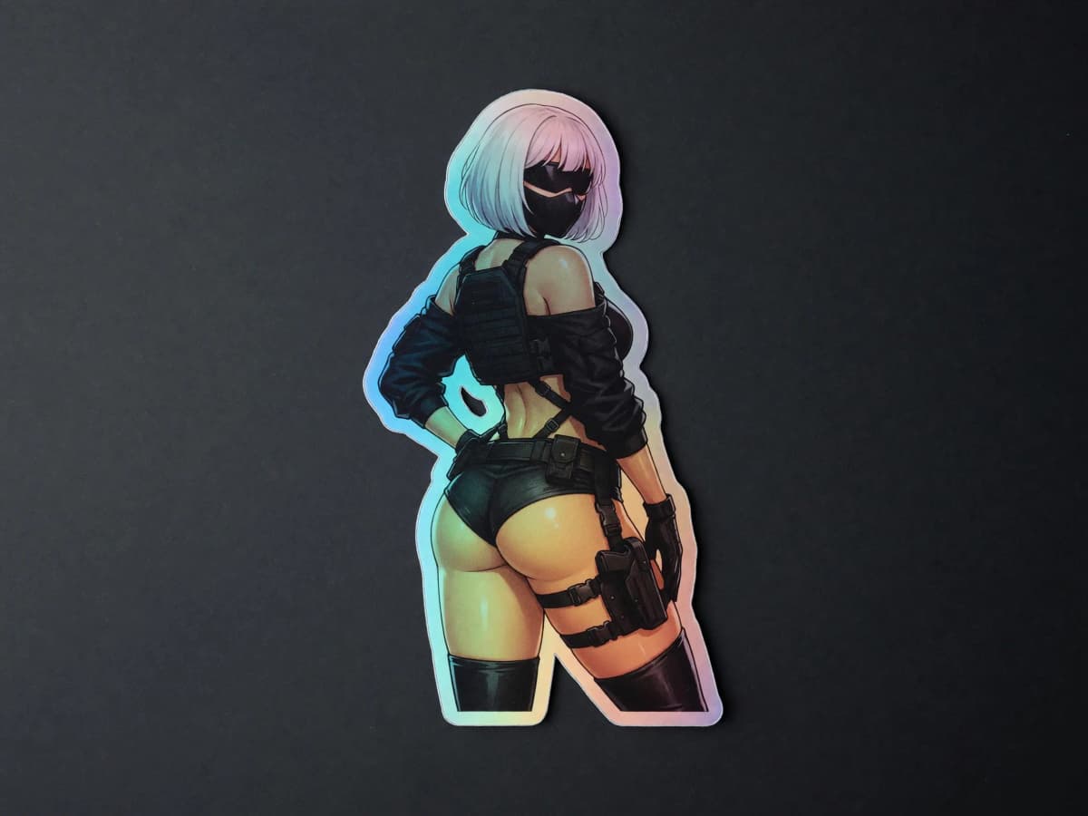 2B Tactical Rear View Holographic Sticker | Android Waifu Iridescent Vinyl Decal