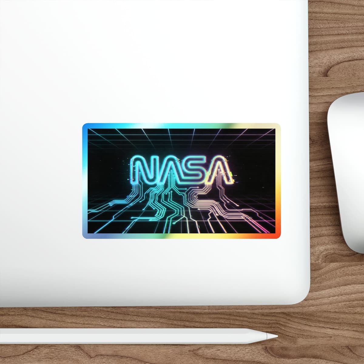 Cyberpunk NASA Worm Holographic Sticker | Retro Space Neon Vinyl Decal