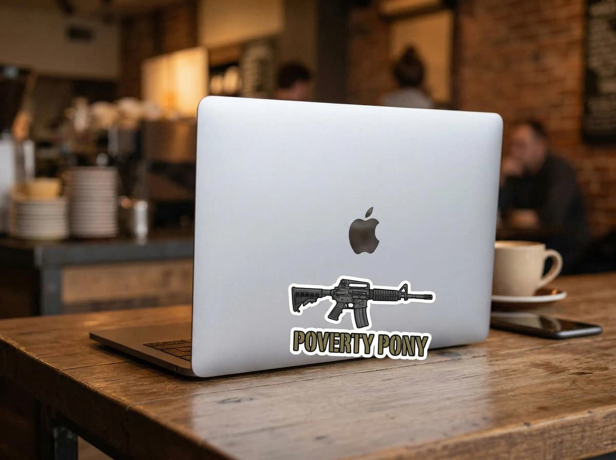 Poverty Pony AR15 Gun Sticker | Budget Build Meme Vinyl Decal for Laptop, Toolbox & Range Bag