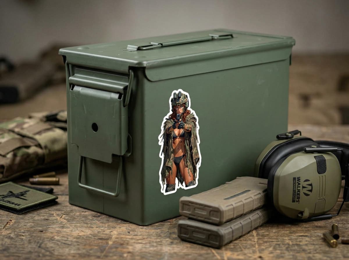 Tactical Girl Ghillie Bikini Sticker | Sniper Pin-Up Vinyl Decal (Kiss Cut)