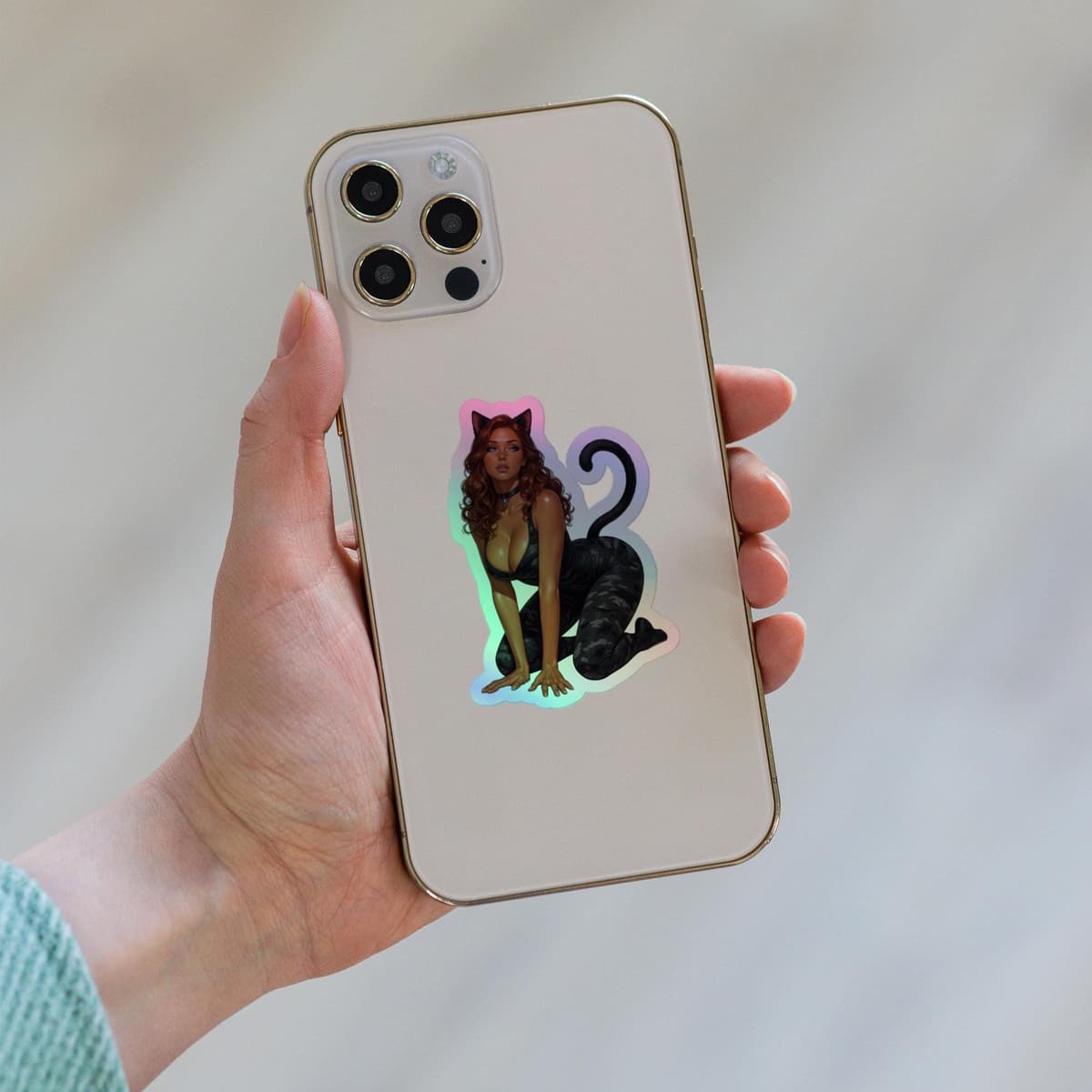 Autumn Catgirl Black Multicam Holographic stickers