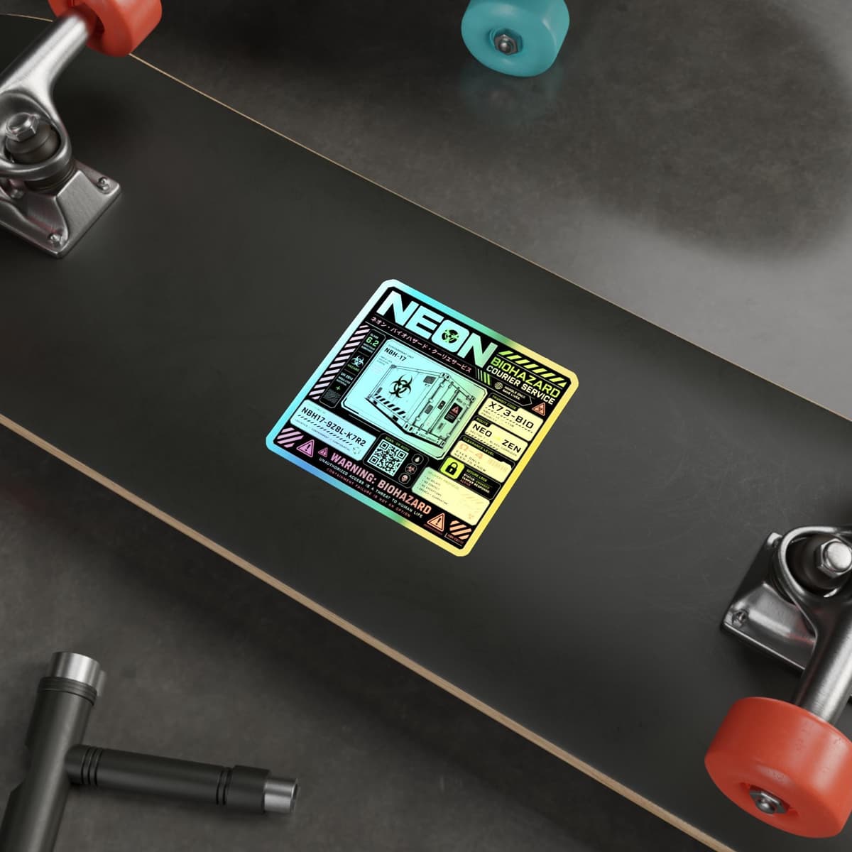 Neon Biohazard Courier Service Holographic Sticker