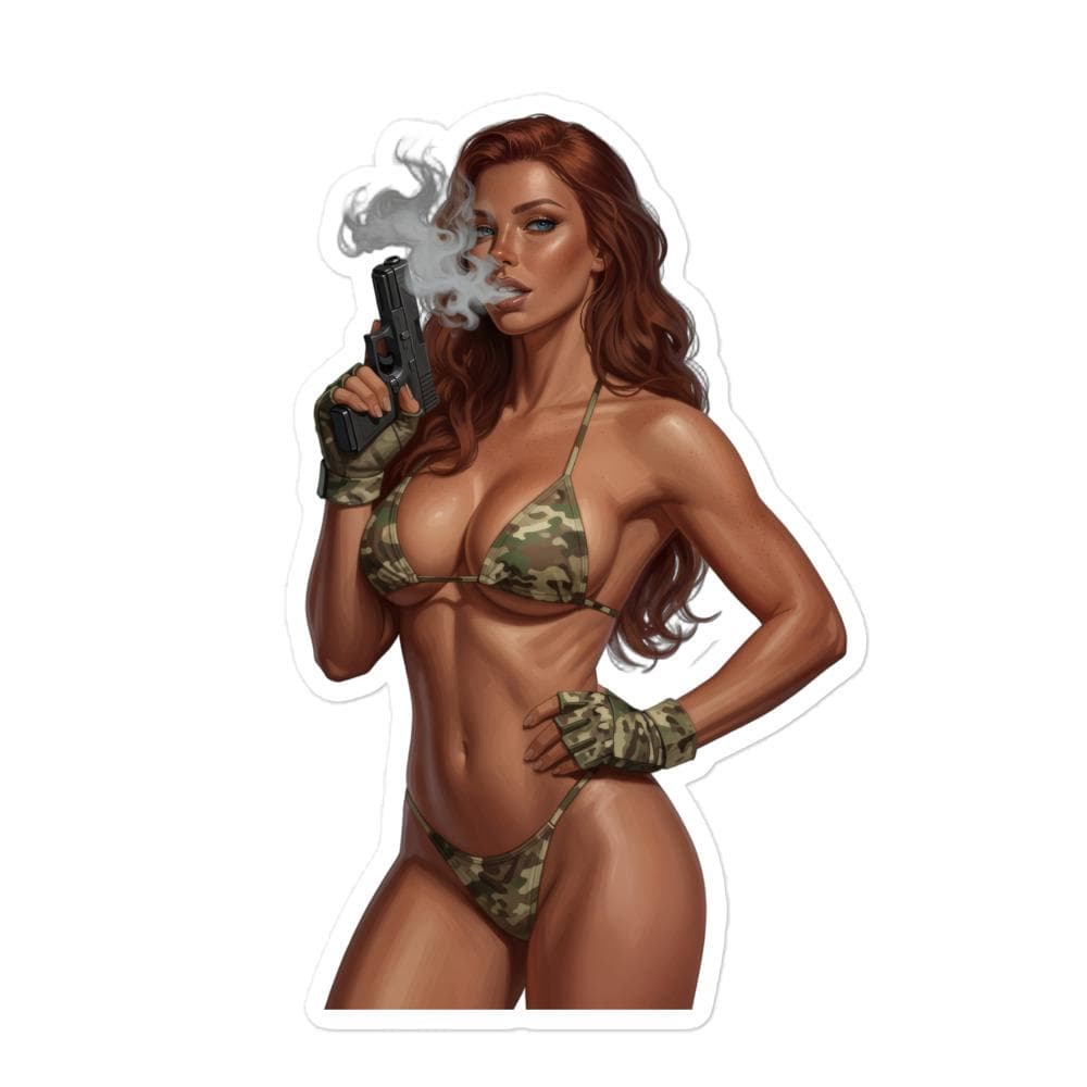 Mamba Smoking Pistol Camo Bikini Pin Up Kiss Cut Sticker
