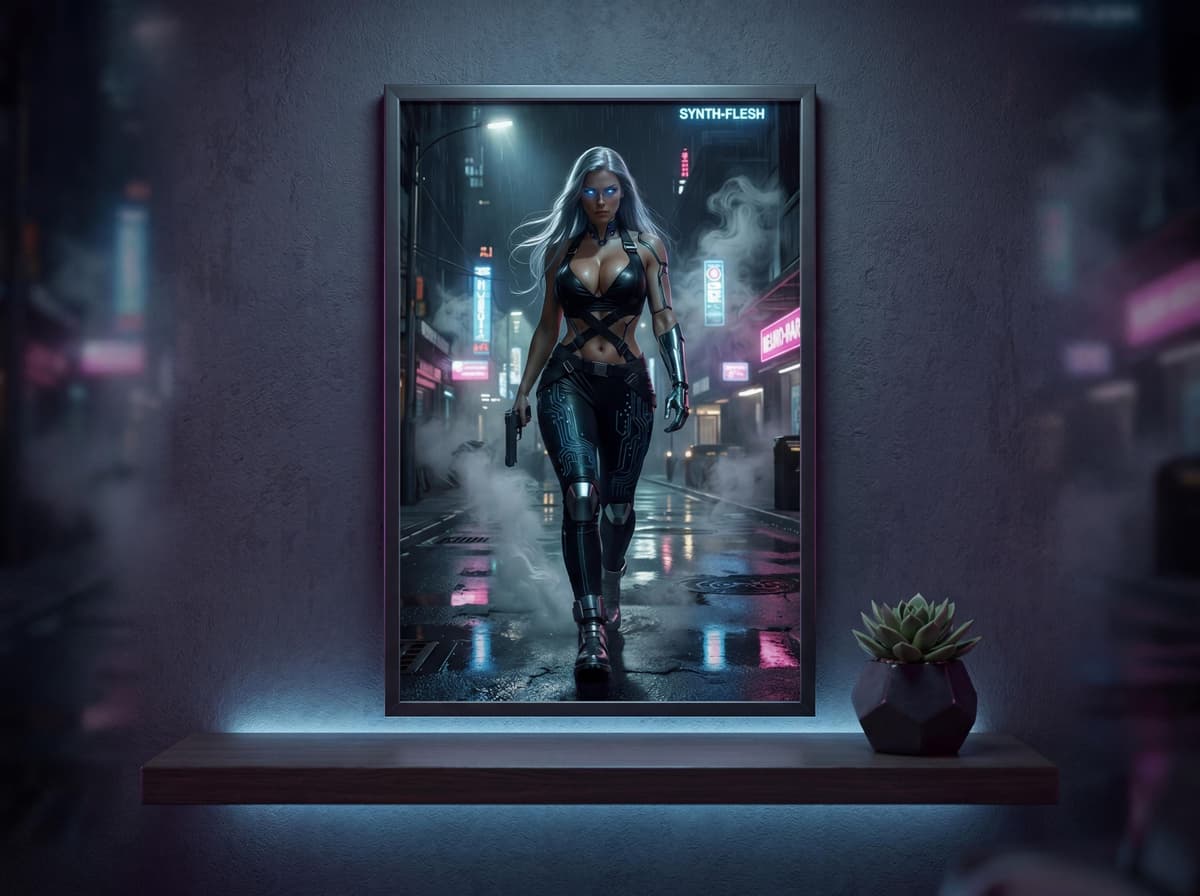 Chrome Runner Cyberpunk Poster | Neon City Sci-Fi Wall Art (Matte Print)