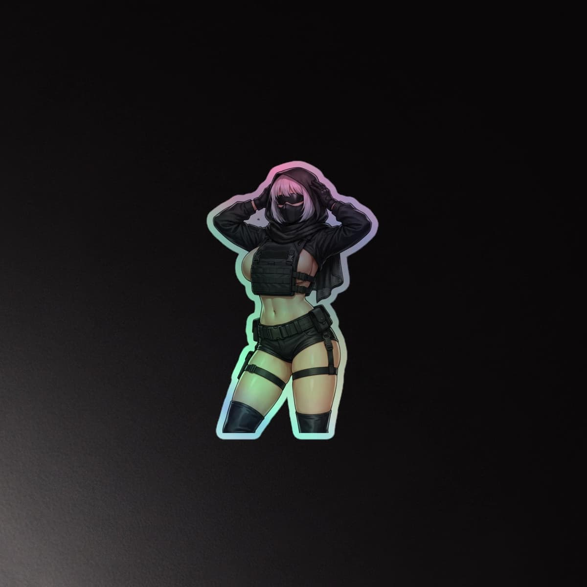 2B Tactical Hood Holographic Sticker | Android Waifu Iridescent Vinyl Decal