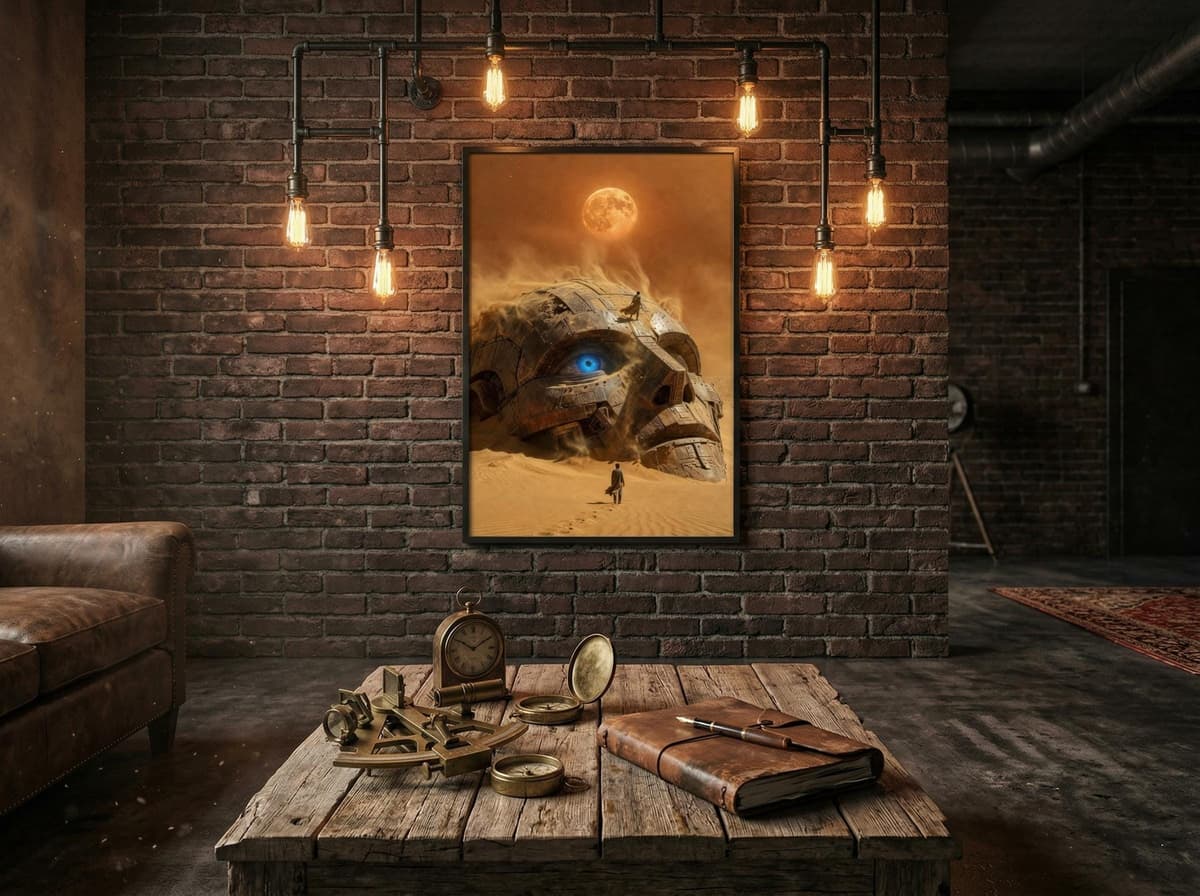 Fallen Mech Desert Poster | Post-Apocalyptic Sci-Fi Wall Art (Enhanced Matte)
