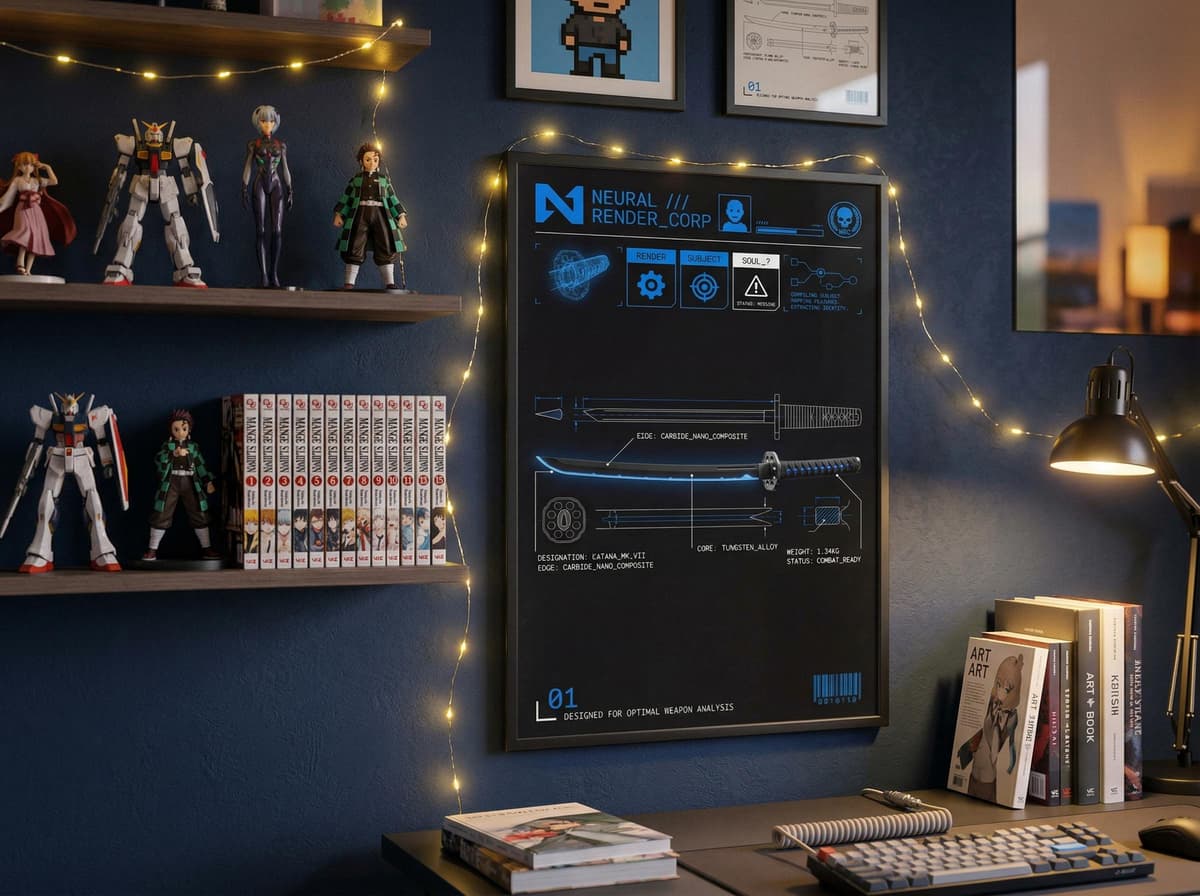 Sci-Fi Katana Blueprint Poster | Cyberpunk Sword Diagram Wall Art (Matte Print)