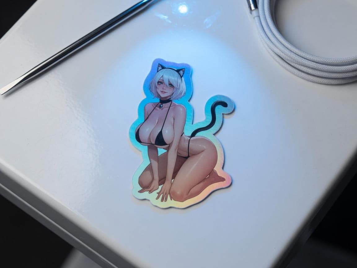2B Catgirl Crouch Holographic Sticker | Android Waifu Iridescent Vinyl Decal