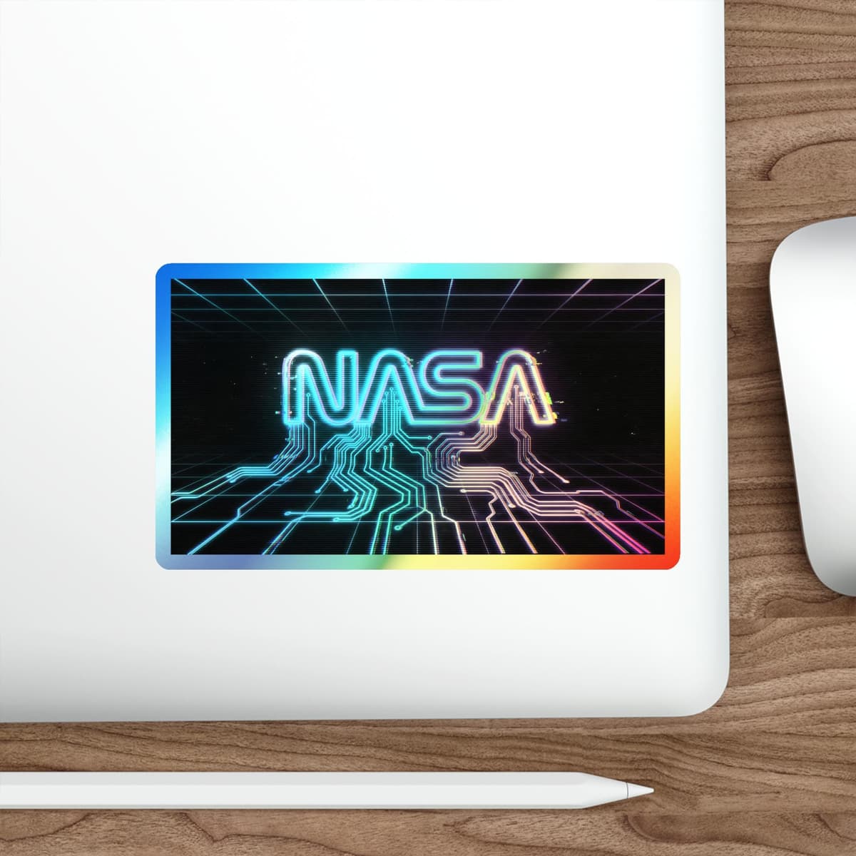 Cyberpunk NASA Worm Holographic Sticker | Retro Space Neon Vinyl Decal