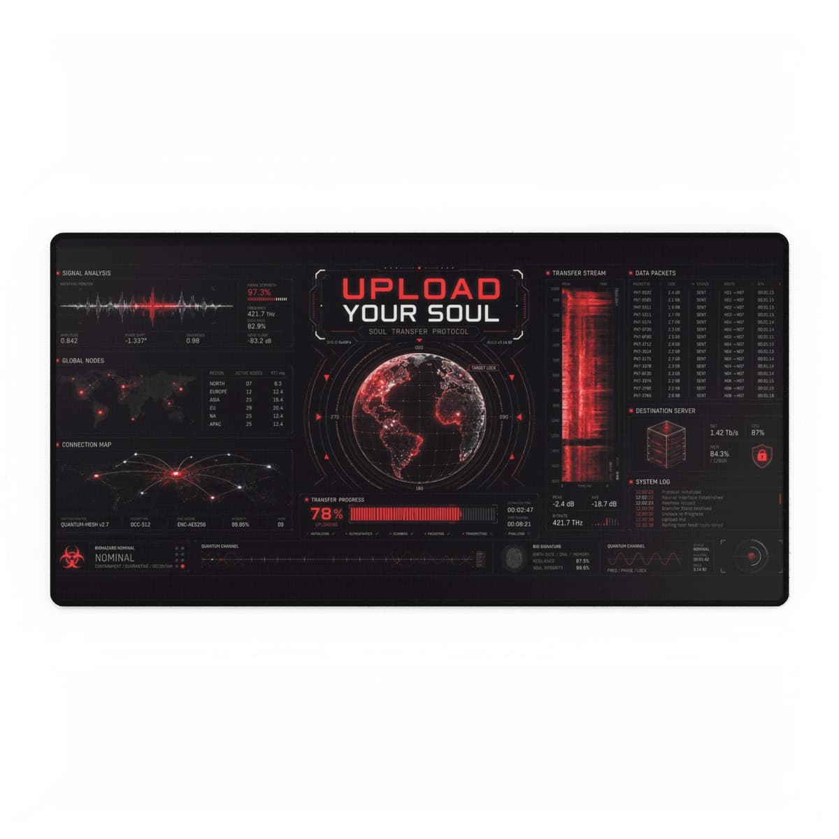 Upload Your Soul Cyberpunk Hacker Desk Mat | Sci-Fi Data Network Gaming Mouse Pad