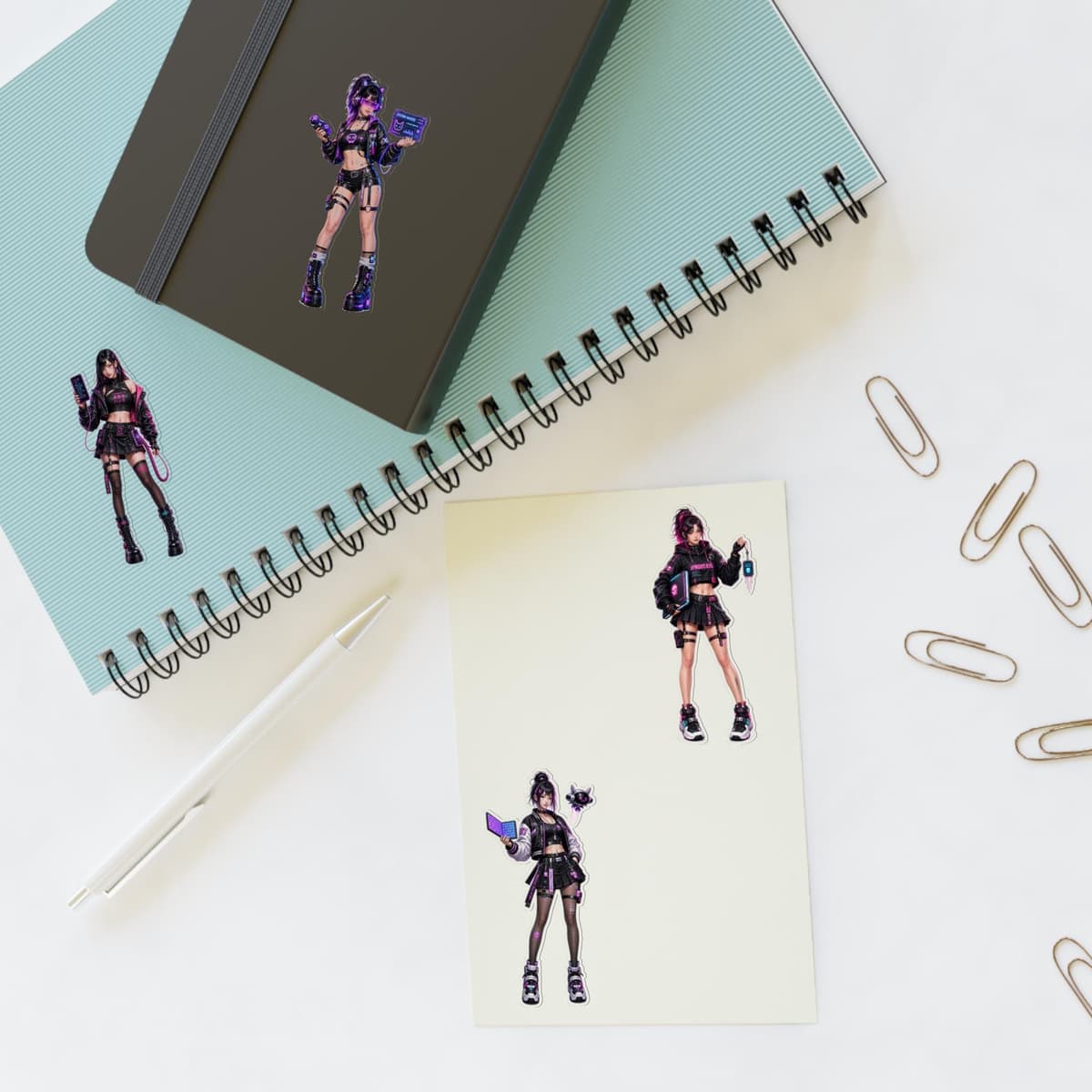 Holographic Cyber Hacker Girl Stickers | Y2K Anime Vinyl Decals (4 Designs)