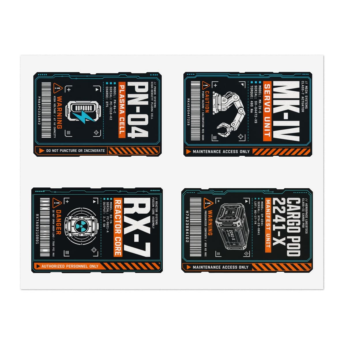 Sci-Fi Industrial Decal Sticker Pack | Equipment Tag Sheet