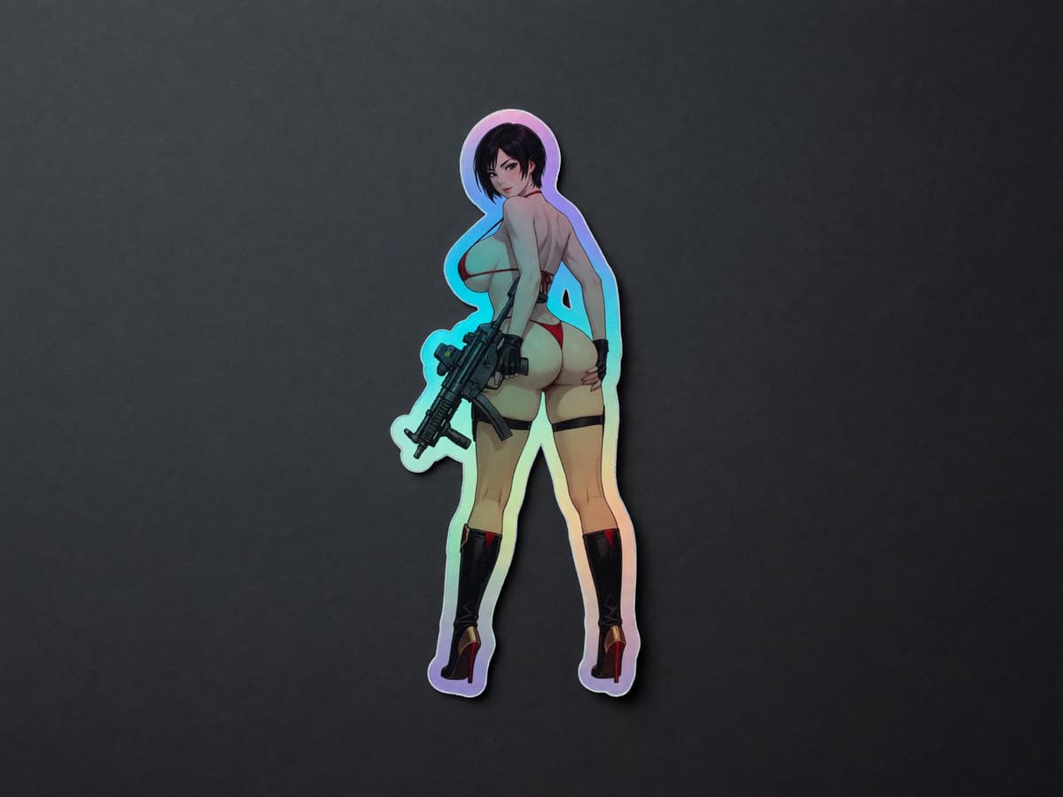 Crimson Spy Girl Holographic Sticker | Tactical Waifu Iridescent Vinyl Decal