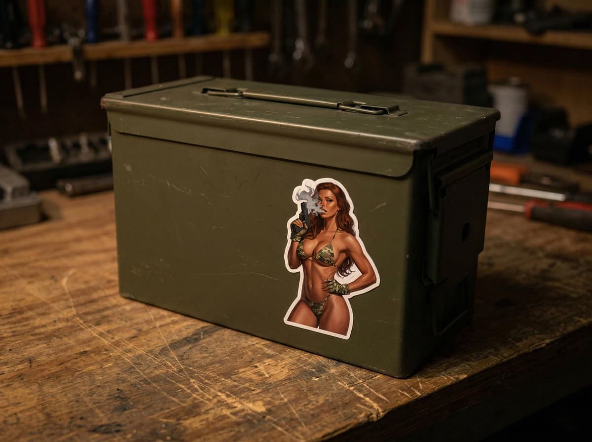 Tactical Girl Smoking Pistol Sticker | Camo Bikini Operator Vinyl Decal (Kiss Cut)