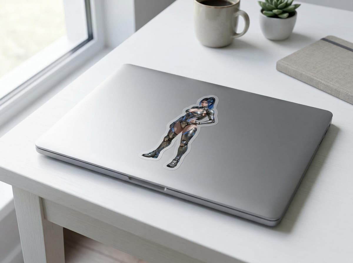 Neon Cyberpunk Armored Girl Sticker | Battle Suit Anime Warrior Vinyl Decal (Kiss Cut)