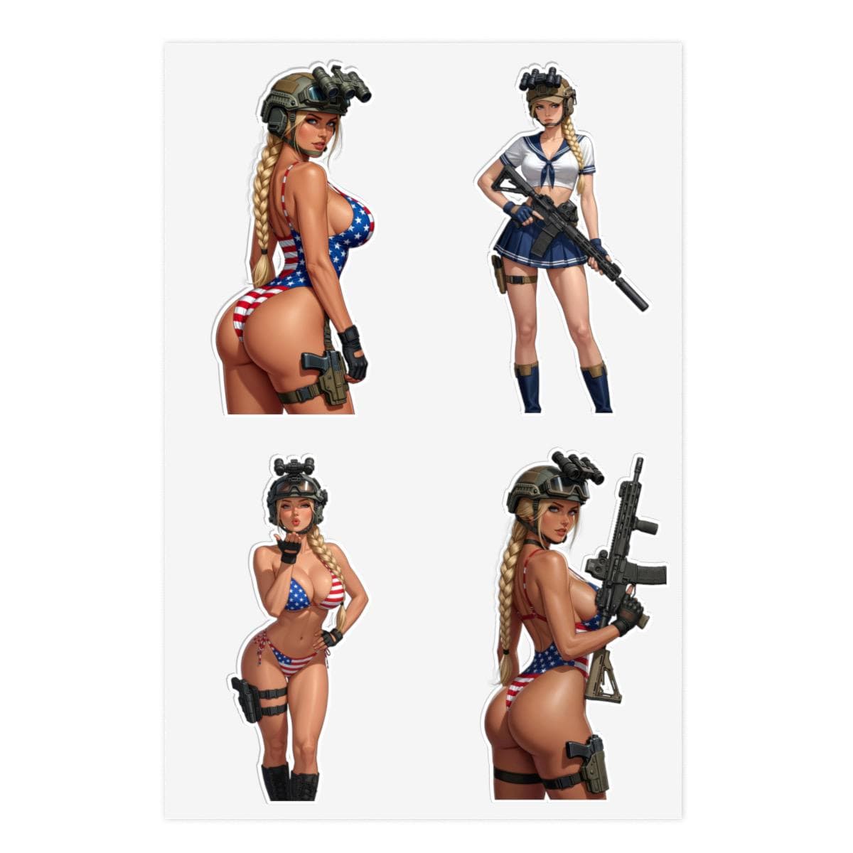 Valkyrie Patriot Holographic Sticker Sheet | Tactical Waifu Vinyl Decal Pack