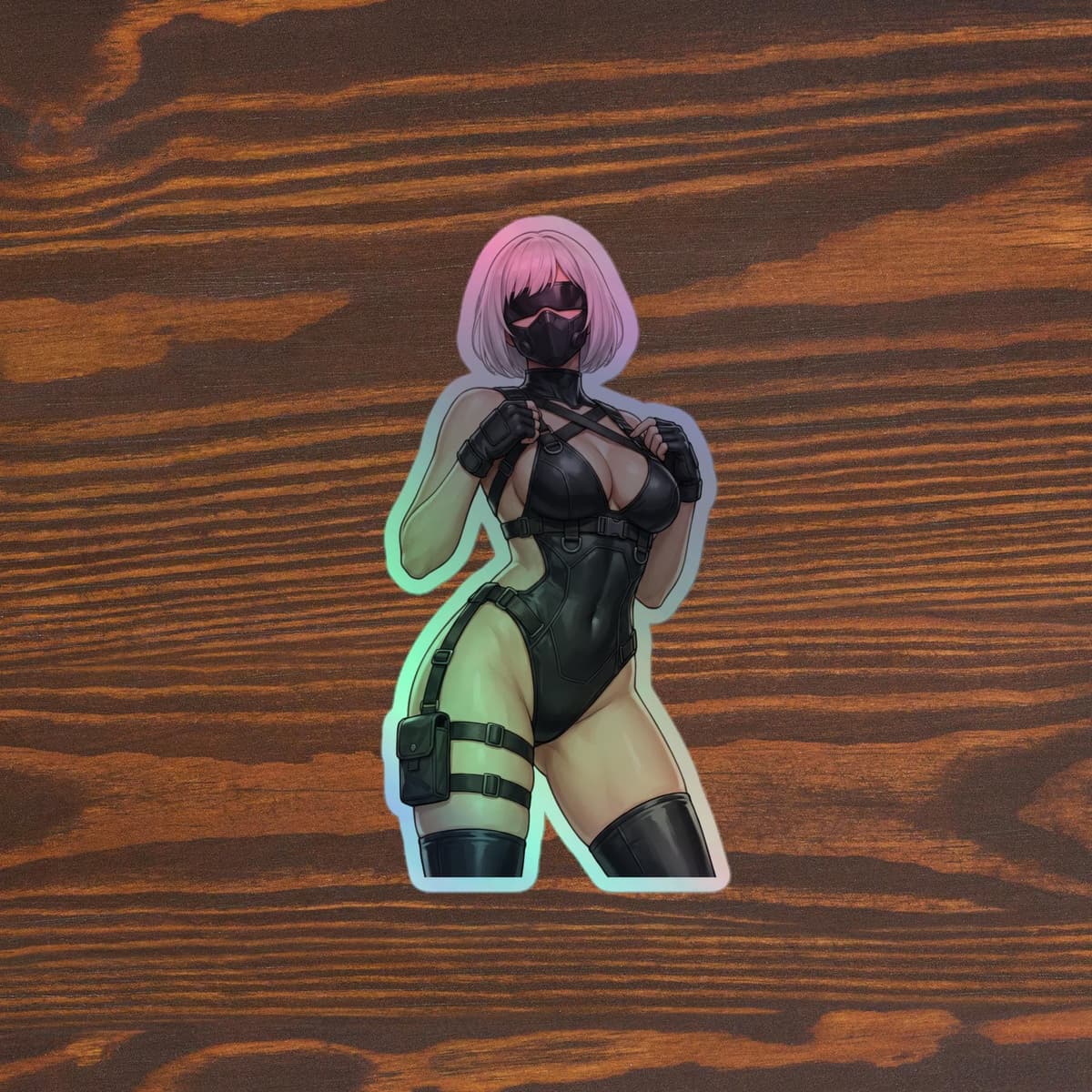 2B Tactical Harness Holographic Sticker | Android Waifu Iridescent Vinyl Decal