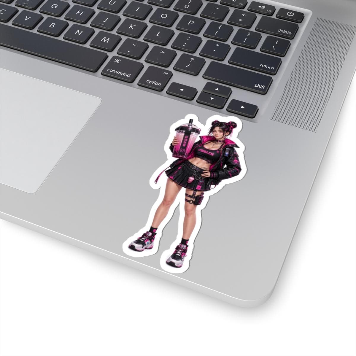 Cyberpunk Boba Tea Sticker | Anime Waifu Vinyl Decal, Hot Pink Y2K Style