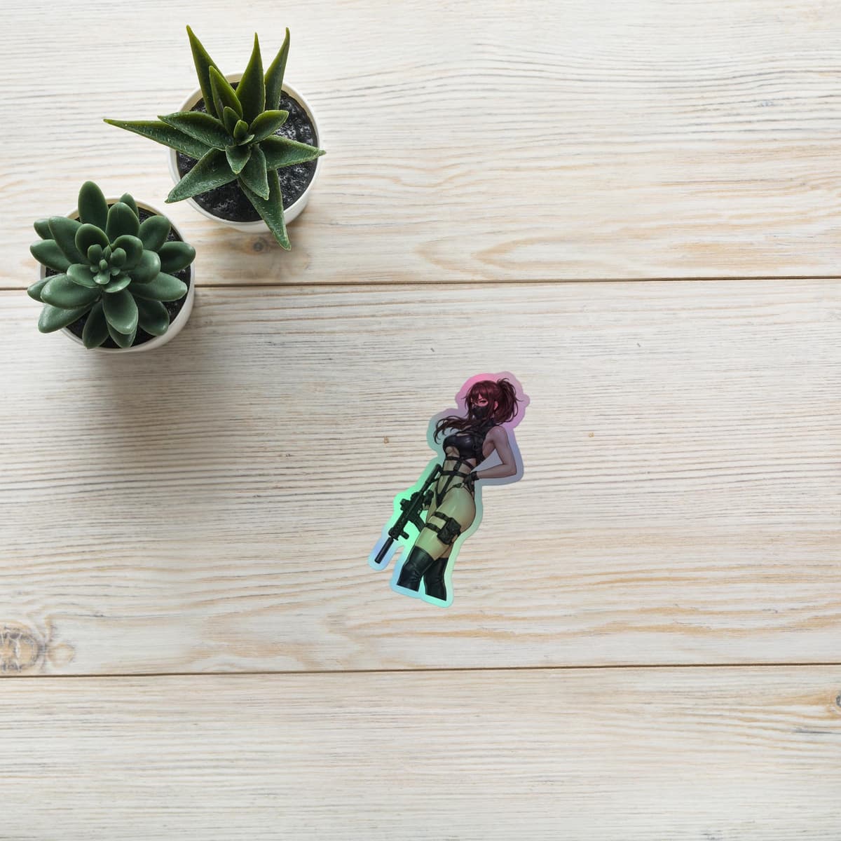 Tactical Girl Sniper Harness Holographic Sticker | Operator Pin-Up Iridescent Vinyl Decal