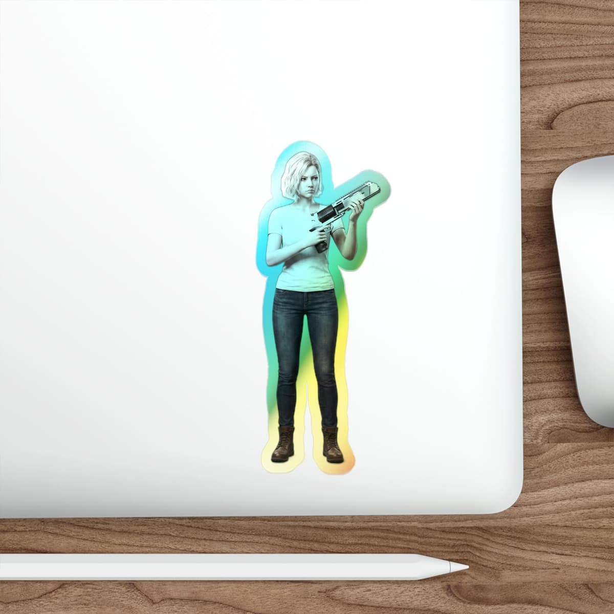 Survivor Girl Requiem Skeptical Holographic Sticker | RE9 Big Gun Meme Holo Decal