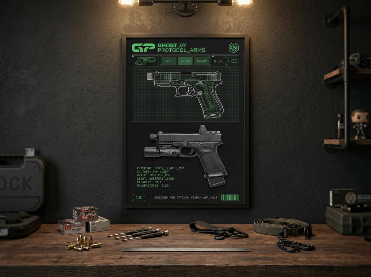Glock Pistol Blueprint Poster | Firearm Exploded Diagram Wall Art (Matte Print)