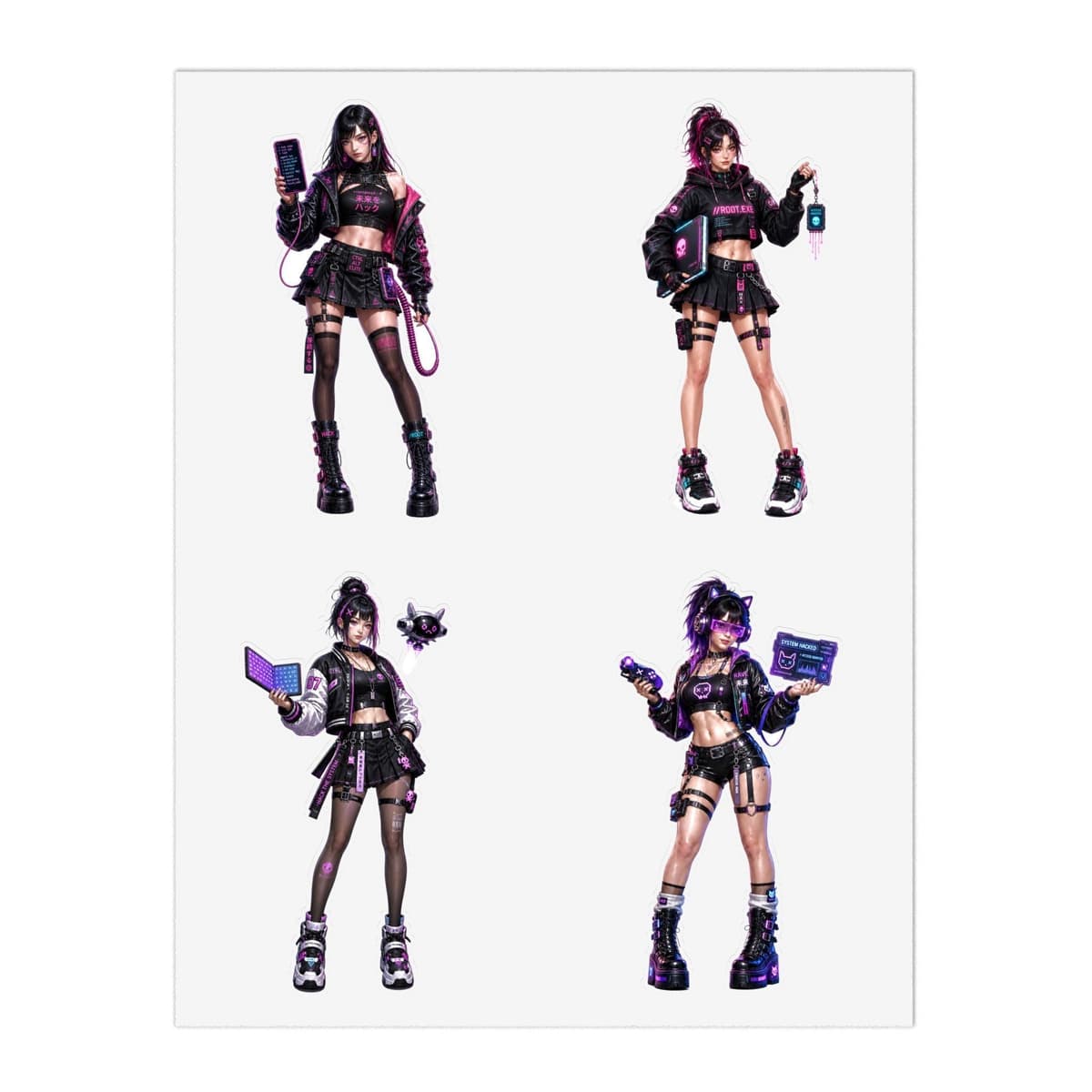 Holographic Cyber Hacker Girl Stickers | Y2K Anime Vinyl Decals (4 Designs)
