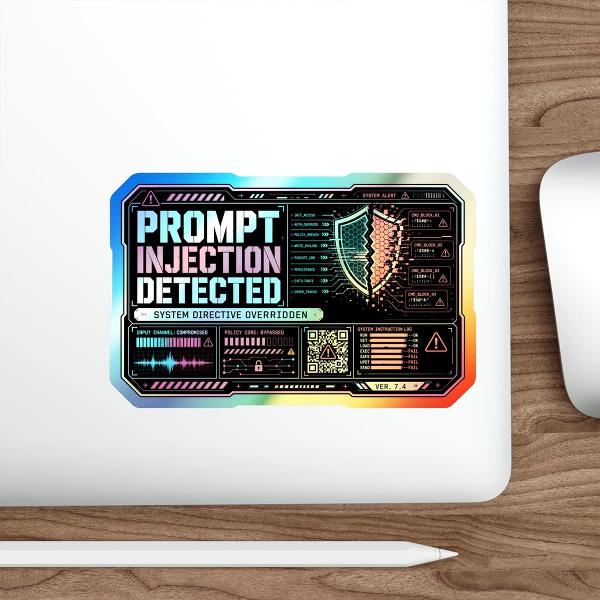 Prompt Injection Detected Holographic Sticker | Cyberpunk AI Warning Decal