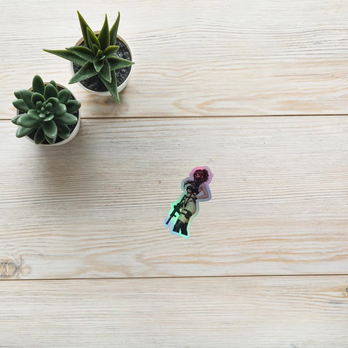 Tactical Girl Sniper Harness Holographic Sticker | Operator Pin-Up Iridescent Vinyl Decal