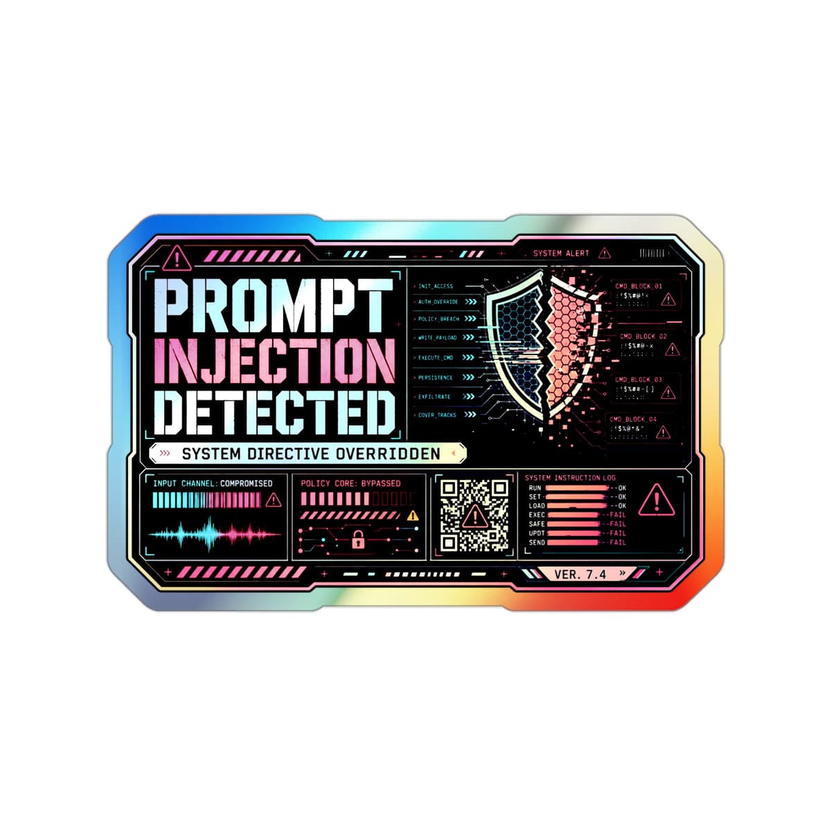Prompt Injection Detected Holographic Sticker | Cyberpunk AI Warning Decal